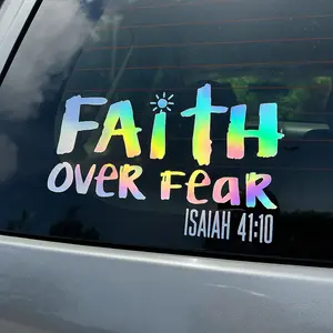 2PCS Faith Over Fear Isaiah 41:10 Car Stickers, Christian Bible Verse Vinyl Decals for Cars, Trucks, Bumpers, Laptops, Windows & Luggage – Waterproof Reflective Faith Quote Stickers
