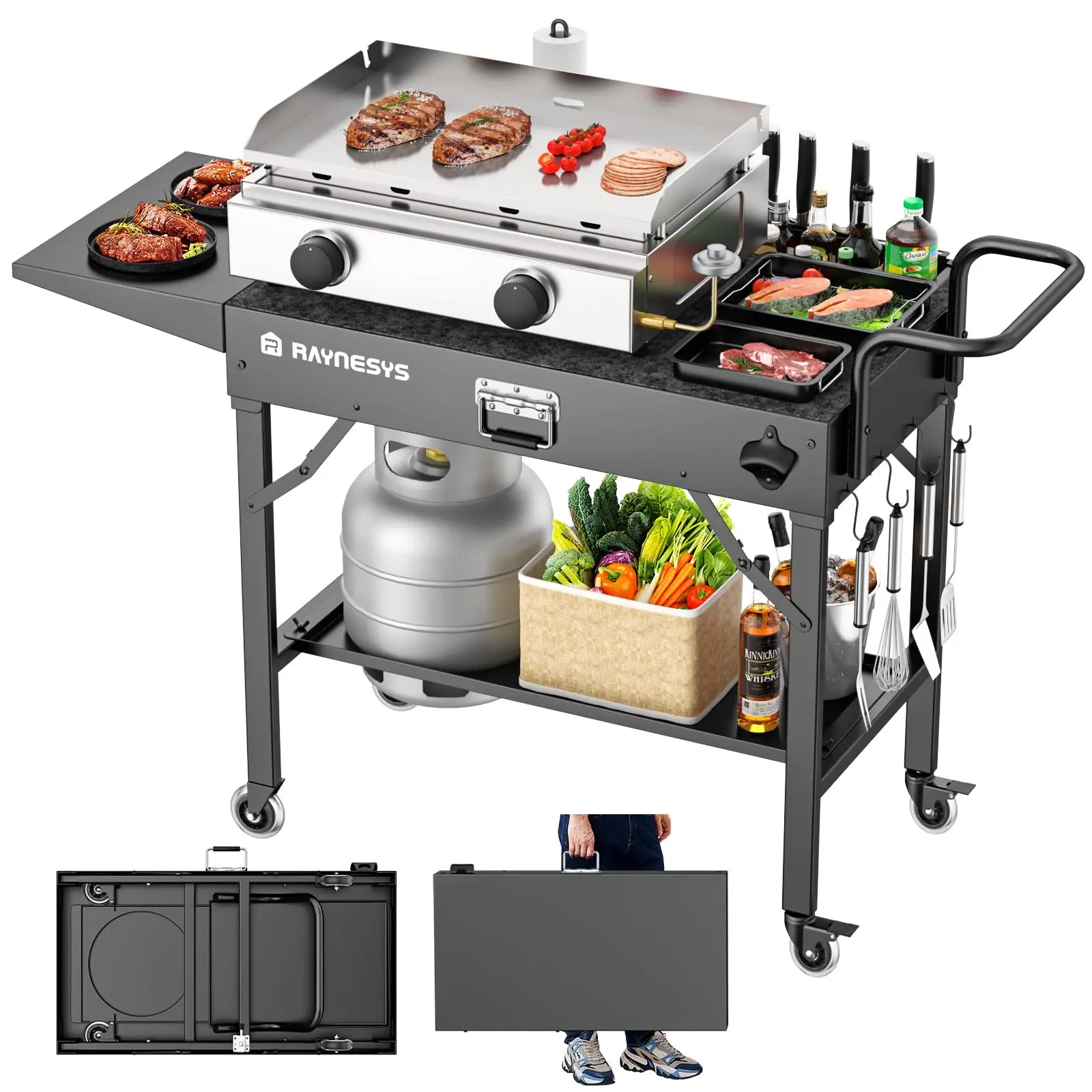 Outdoor Grill Table, Blackstone Griddle Stand, 440lbs Folding Grill Cart, Pizza Oven Table Stand for Onni,Food Prep Table with Wheels for Outdoor BBQ Camp Ninja Woodfire Grill Stand, 31" W x 17" D for Car camping Travel Lock