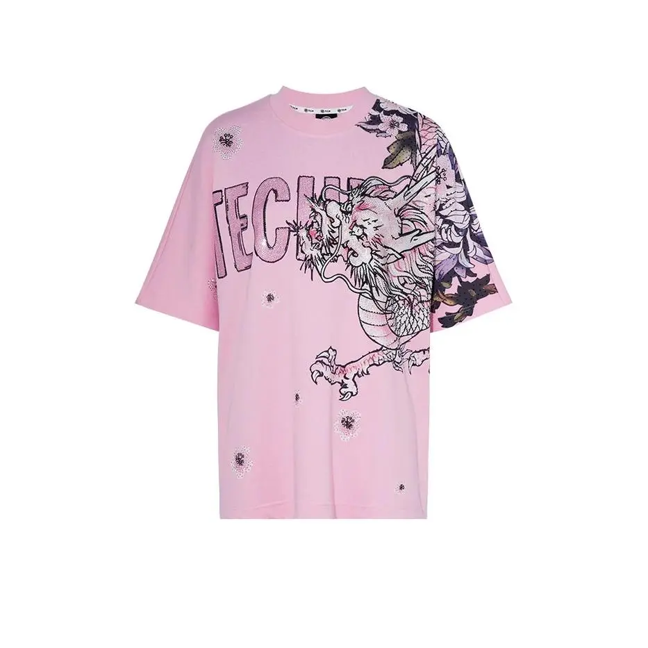 TCH Pre-Sale Rhinestone Oversized Fit Dragon T-shirt in Pink Graphic Tee Funny Tshirt Round Neck Womenswear