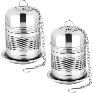 2 count  Infuser Strainer - Stainless Steel Strainers for Loose Leaf , Steeper, Fine Mesh Ball holder with Chain Hook and Lid,  Filter Bags Diffusers