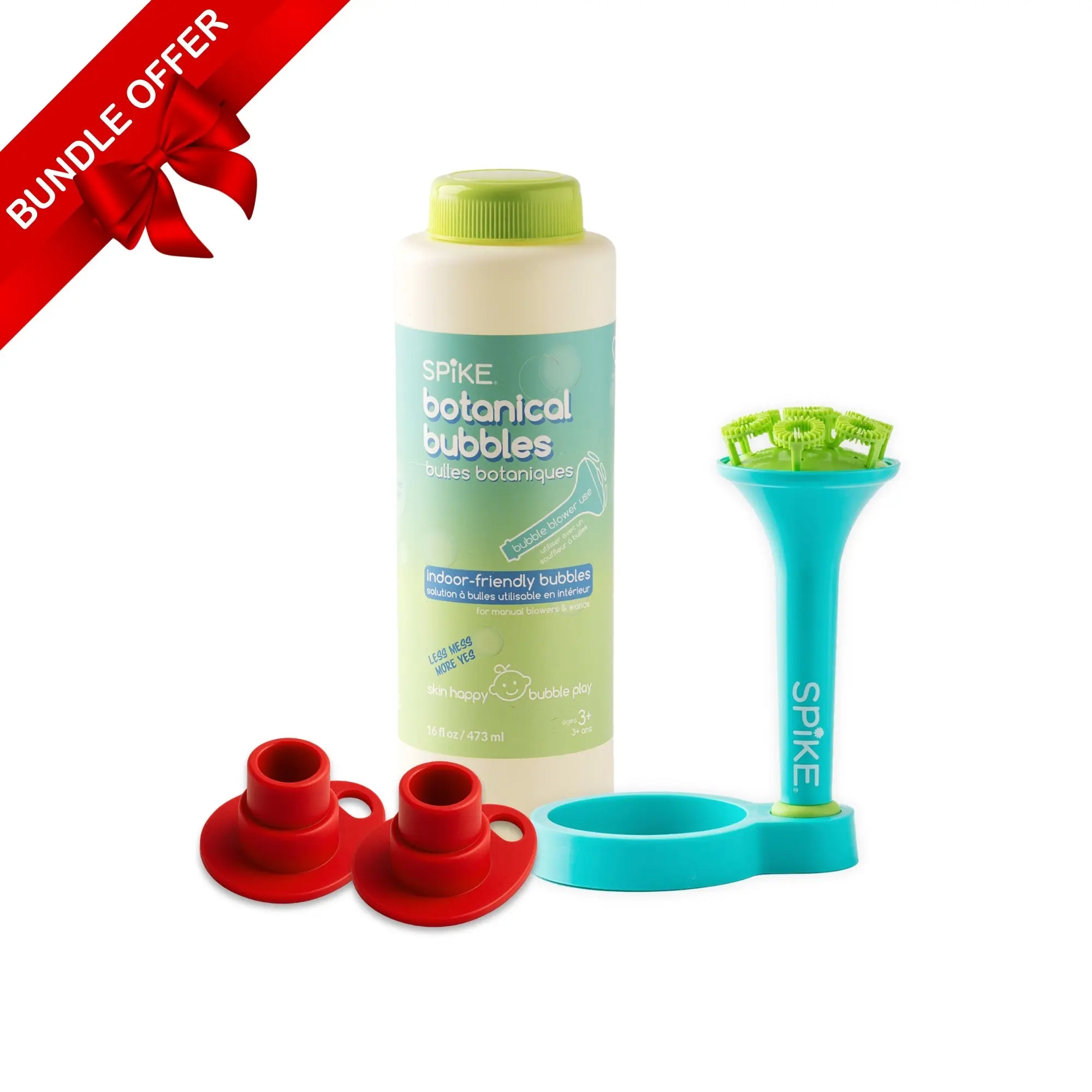 Spike Botanical Bubbles Sensory Play Bundle - Wand, Refill & Lip Guard Set for Kids - Safe, Non-Toxic Formula - Enhances Motor Skills & Hand-Eye Coordination - Perfect for Playdates & Gifting