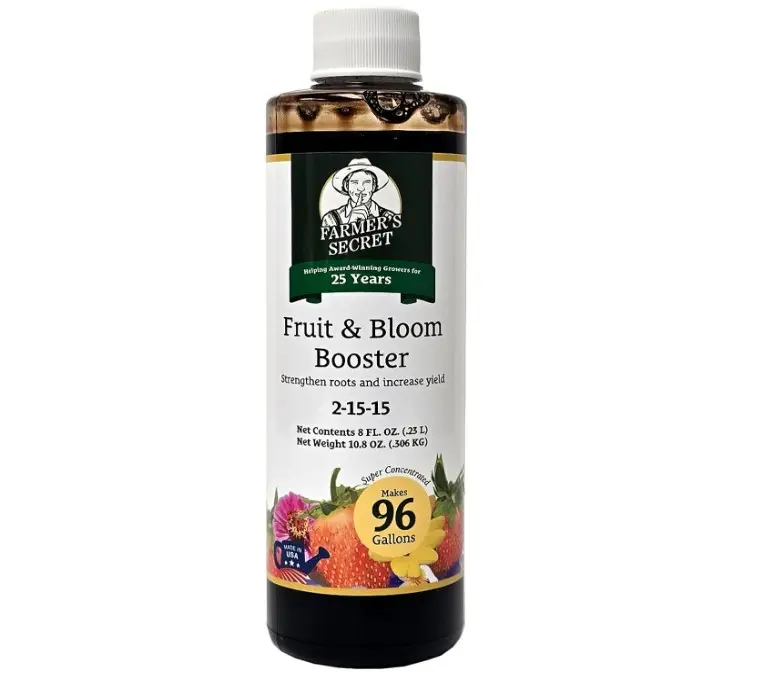 Farmer’s Secret Fruit & Bloom Booster Fertilizer - Super Concentrated - Boosts Flowering and Yield on All Varieties of Fruits, Vegetables and Flowers - Formulated for Late Summer & Early Fall (8oz)