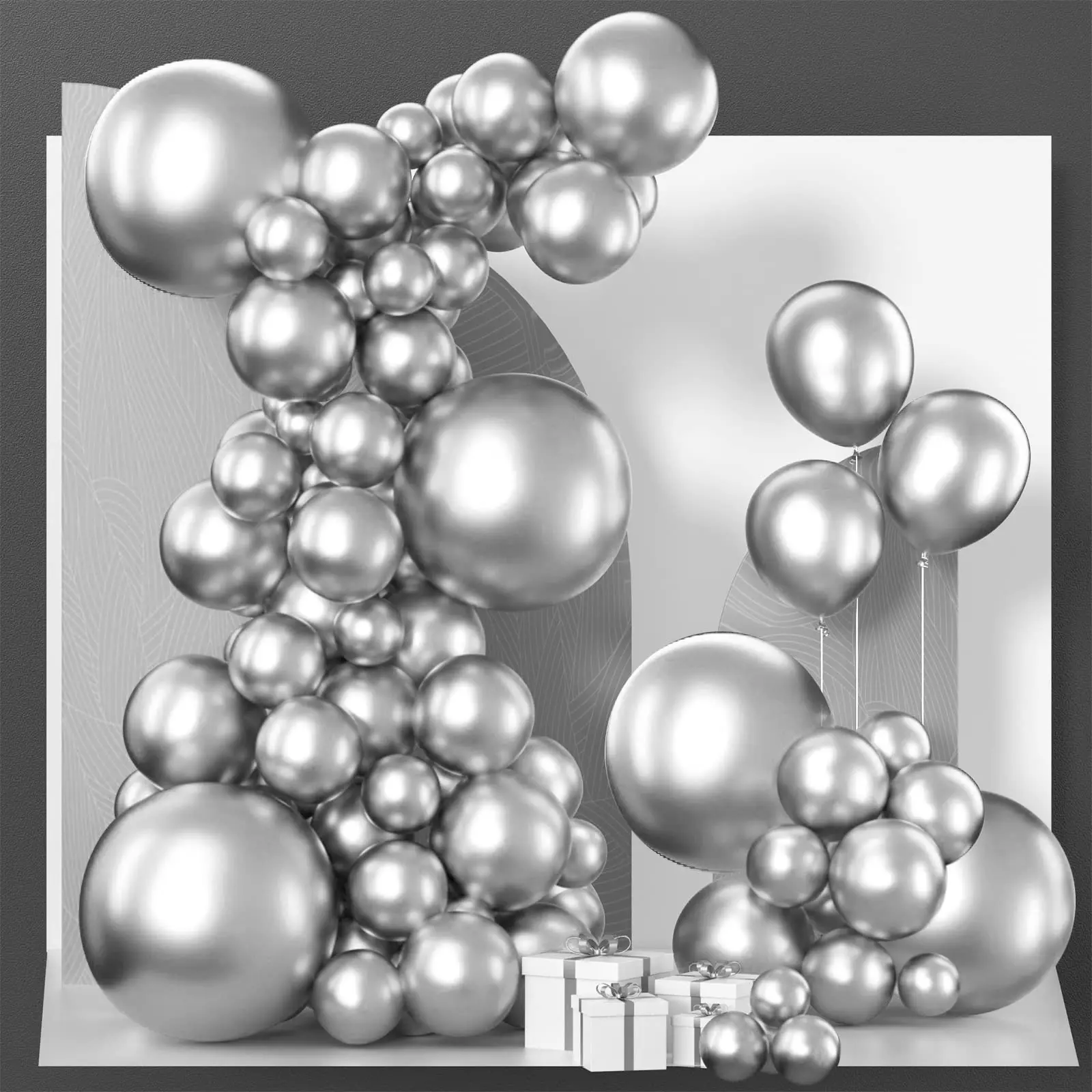 Silver Metallic Latex Balloons, Balloon Decorations Kit, 140 Per Pack, Sizes 18 & 12 Inches, Silver Balloon Arch Set & Backdrop, Party Balloons Decorations, Suitable For Birthdays, Graduations, Bachelor/Bachelorette Parties, Wedding Decorations