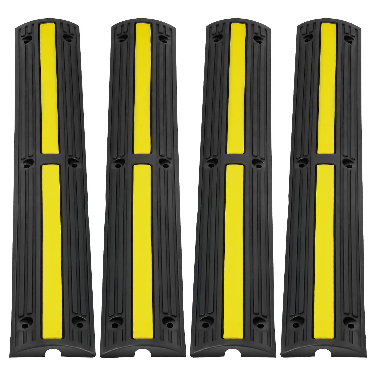 VEVOR 4-Piece 1-Channel Rubber Cable Protector Ramps, 3.28ft, 18000 lbs/Axle Load, 39.37x5.91x1.22in Stripe Design, Waterproof, Low-Temperature-Resistant, Includes Hoses & Expansion Screws, Protects Wires for Outdoor Residential Use