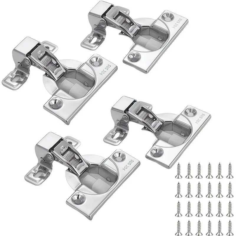 [Stainless Steel Hinges] 4 Sets of Stainless Steel Metal Hinges, European-Style Short Hinges, Silent Type, Smooth Operation, Soft Close, with Mounting Screws, Hinge Arm Is Wear-Resistant, Durable, Suitable for Kitchen Cabinet Door Hinges