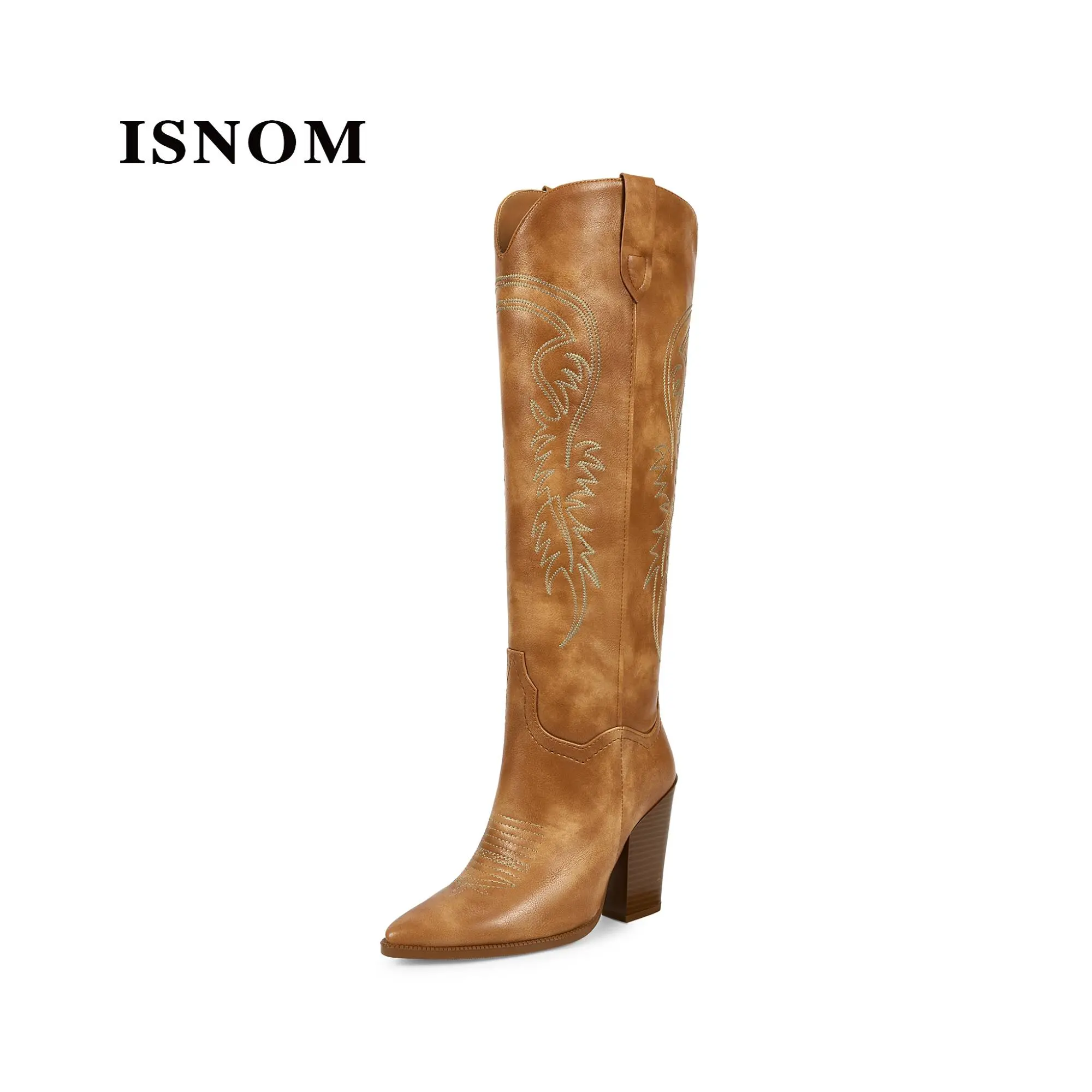 ISNOM Women's Cowgirl Boots Pull On Knee High Boots, Cowboy Western Embroidered Chunky Block Heel Pointed Toes Boots#WeeklyDeals #DealsForYouDays #TikTokShopDealsforYouDays#Summerwins #outdoorfun