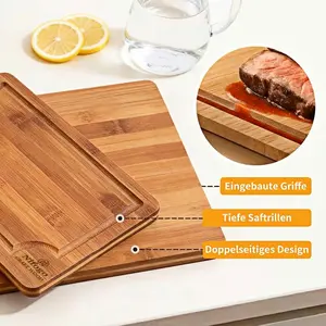 Nifogo Bamboo Chopping Board 3PCS 5PCS Deep Juice Grooves Double Sided Anti Slip Easy Rinse Antibacterial Moldproof Kitchen Cooking Board