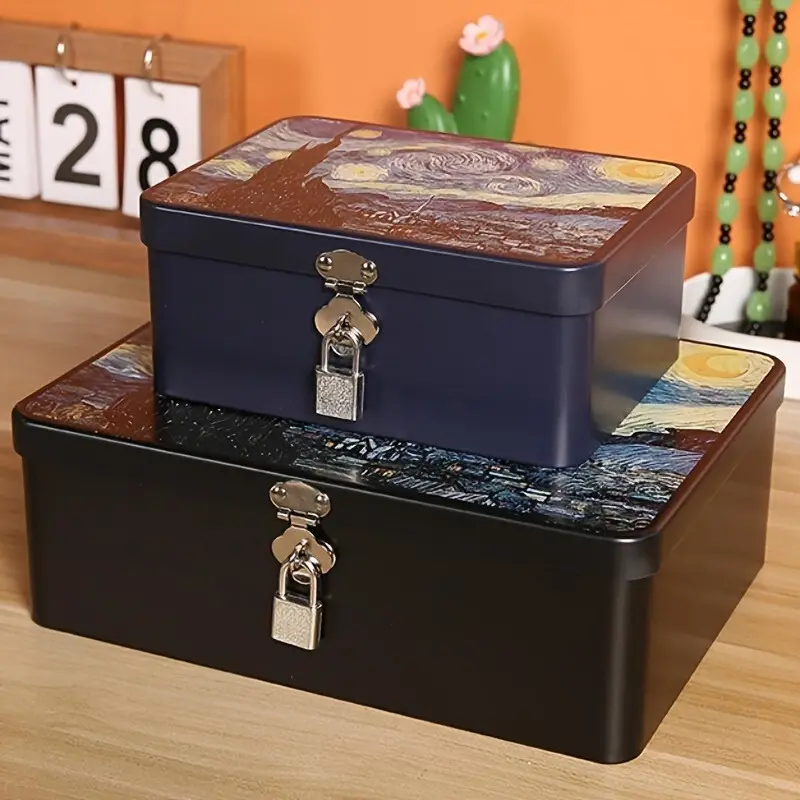 Vintage Large Capacity Tinplate Box with Lock Key Lockable Jewelry Packaging for Women High-end Earrings Boxes Dustproof Storage Large Capacity Portable Travel Display Box Desktop Jewelry Storage Case