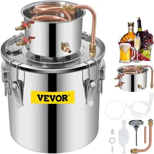 VEVOR Moonshine Still Distiller 5Gal 21L Stainless Steel Water Distiller Copper Tube Home Brewing Kit Build - in Thermometer for DIY Whisky Wine Brandy SliverVEVOR Super Brand Day