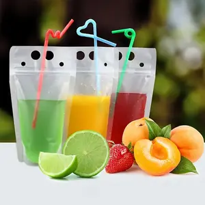 20/50pc Transparent Portable Plastic Drink Bags, Reusable with Straws, Easy Seal Standing Pouches, Ideal for Cold Hot Drinks, Party Supplies