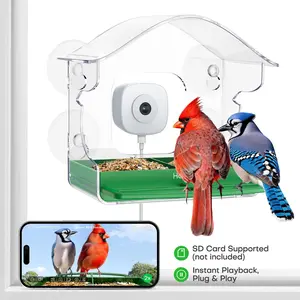 HomiQ AI Smart Birdwatching Device 2K HD 3MP Window Glass Camera vlogging camera  cameras for pictures with 2.4G&5Ghz WiFi Auto AI Birds Capture 24/7 Events Recording Starlight Night Vision Anti-Glare Reflection for Bird Lovers