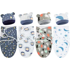 4 Pack Preemie Swaddle Blanket Wrap Set with Hat for Baby Boys Girls 3-7 Lbs Preemie Newborn Clothes Sleepers Cap