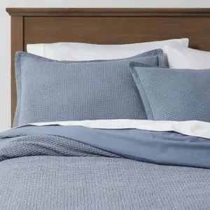 Threshold Cotton Waffle Duvet Cover Set Waffle Weave OEKO-TEX, Blue, King