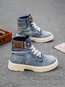 men's fashionable denim design lace up boots, shoes for men, casual comfortable blue boots for men daily wear, male all-match round toe high cut shoes for daily wear, men shoes, footwear,  casual ankle boots, walking shoes