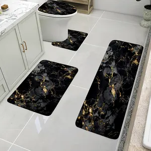 4Pcs/ Set Christmas Decoration Marble Textured Bathroom Protective Mat Set, Non-slip Bathroom Mat, Flannel Bathroom Mat, Bathroom Floor Mat, Toilet Mat Universal Soft Comfortable, Home Decoration, Winter Decoration