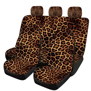 Leopard Print Car Interior Set, 5 Seat Full Coverage, Universal All-Season Fabric, Car Seat Covers, Headrests, Protectors, Backseat Car Covers