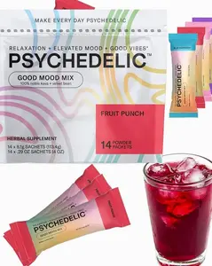 Good Mood Mix - Fruit Punch - Powder Packets - Calming Kava Drink Mix - Easy Open Single-Serving - Flavored Kava Powder - Mucuna Pruriens - Stevia - Non Alcoholic Adaptogen Mocktails - 14 Stick