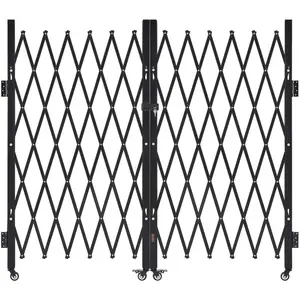 Double Folding Lockable Scissor Steel Gate with 360-Swivel Casters, Retractable Outdoor Barricade for Entry Security, Garage, 125.98 x 63.19"