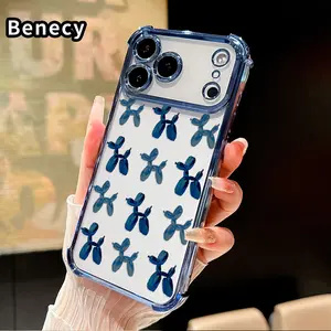 Phone Case for iPhone 17 Pro Max 16 15 Plus Air 14 13 12 11 E Blue Balloon Dogs Pattern Four Corners Reinforced Shockproof Transparent Soft Silicone Cover