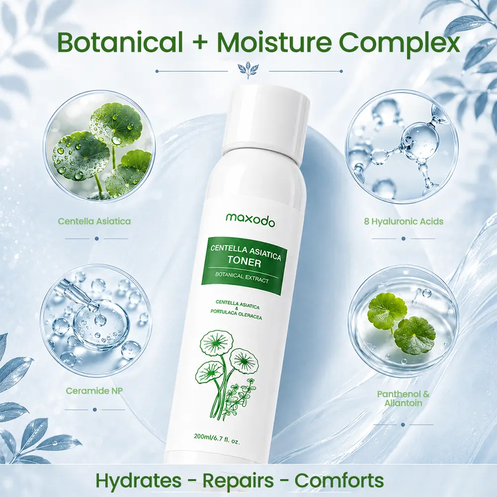 Maxodo Centella Asiatica Hydrating Toner Spray (200ml) – Cooling Facial Mist with Hyaluronic Acid, Niacinamide, Ceramide NP – Lightweight Daily Care for Dry & Sensitive Skin to Hydrate, Moisturize, Calm, Smooth