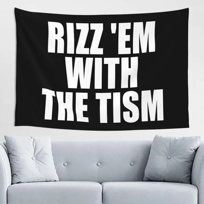 Yoladsume Rizz 'Em With The Tism Decorative Tapestry Wall Hanging - Modern Stripe Design,  Indoor Home Decor for Living Room, Dorm, Room Decor,family,uv,last,suitable