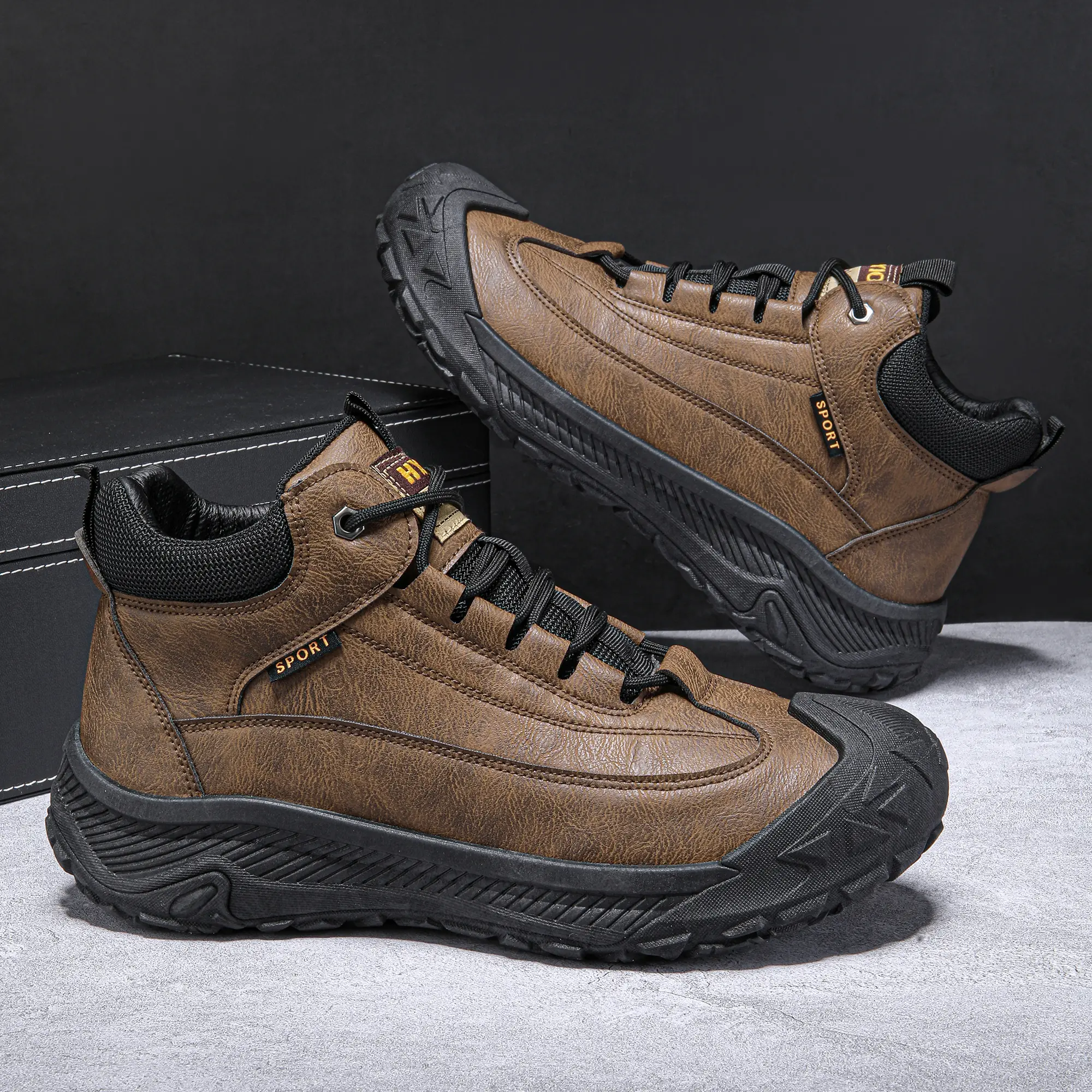 DINAOR New men's stylish mid-top casual shoes, lace-up outdoor hiking boots, durable, fashionable, and versatile.