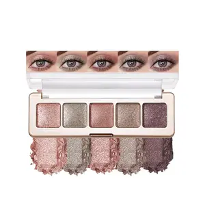 Glitter Shimmer Eyeshadow Palette – High Pigment Sparkly Metallic Eye Makeup Rose Quartz, Silver Champagne, Coral Pink, Taupe Gold & Plum Silver Shades, Long-Lasting Festival Party Eye Glitter Palette