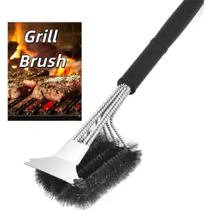 Grill Brush and Scraper, Stainless Steel Food-Grade Brush Head, Outdoor Grill Cleaning Brush Safe BBQ Grill Accessories Cleaner for Gas/Charcoal Grilling Grates (3.1inch)