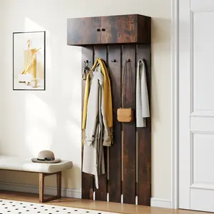 COSTWAY - Entryway Wall Coat Rack Wall Mounted Coat Clothes Rack-Rustic Brown