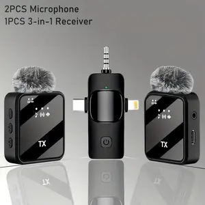 3-in-1 Multifunction Wireless Lavalier Microphone Intelligent Noise Cancellation Windproof Ball USB-C Rechargeable Supports 2.4G/3G/4G for Recording Live Streaming Singing