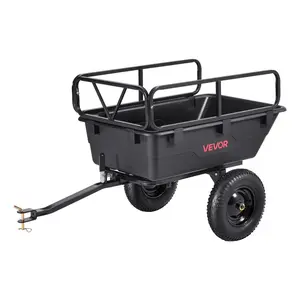 VEVOR Garden Utility Trailer, 10 Cu. Ft 500lbs, ATV UTV Hauling Trailer, Tow Behind Poly Dump Cart with 16 Tires, Hand Pull or Foot Pedal, Heavy Duty Yard Trailers for Lawn Mower Tractor Garden Waste