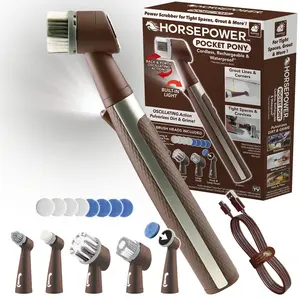 Horsepower Pocket Pony Electric Spin Scrubber, Cordless Rechargeable Cleaning Brush for Bathroom, Dishes, & Hard-to-Reach Spaces, 5 Brush Heads