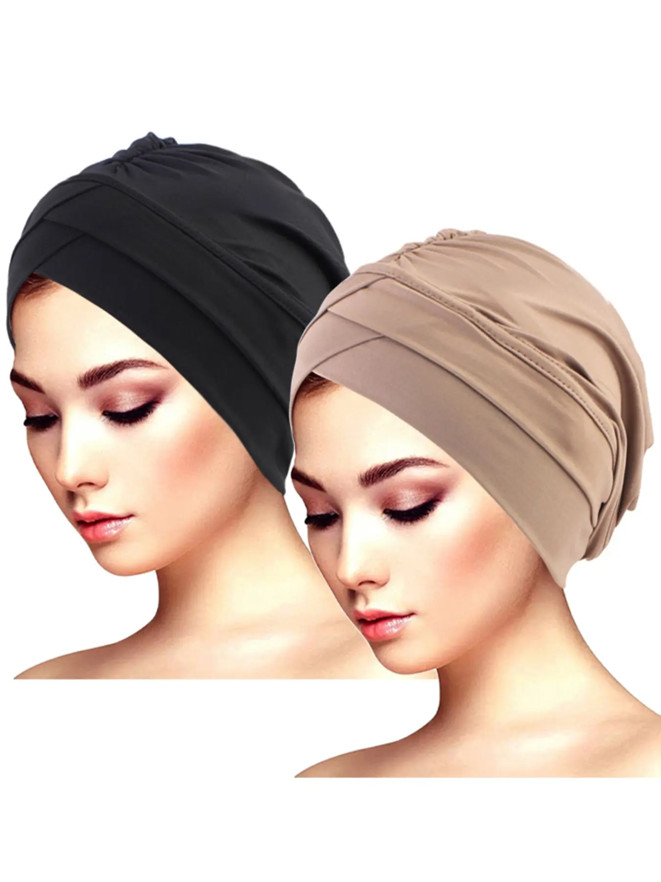 Muslim Cross-Head Cap Set, Chemotherapy Hat, Ethnic Headscarf, Wraparound Hijab, Turban Hijab, 2-Piece, Comfortable and Stylish, Modesty