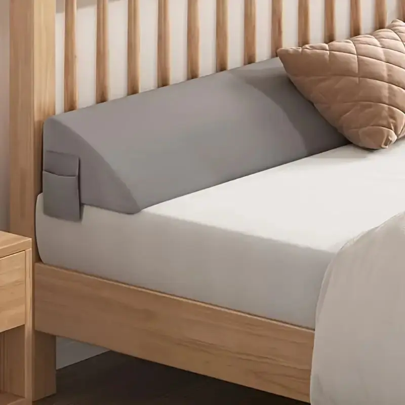 Ergonomic Gap-Filling Bed Wedge Headboard Pillow with Large Capacity Storage Pockets, High-Density Foam for 0-8" Mattress Gaps, Washable Cover, Convenient King-Size Bedding Support for Phones & Remotes