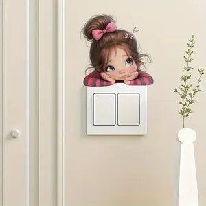 Cute Girl Wall Switch Stickers, Removable Self-Adhesive Bathroom Bedroom Living Room Light Switch Decor, Bow Flower Cartoon Design
