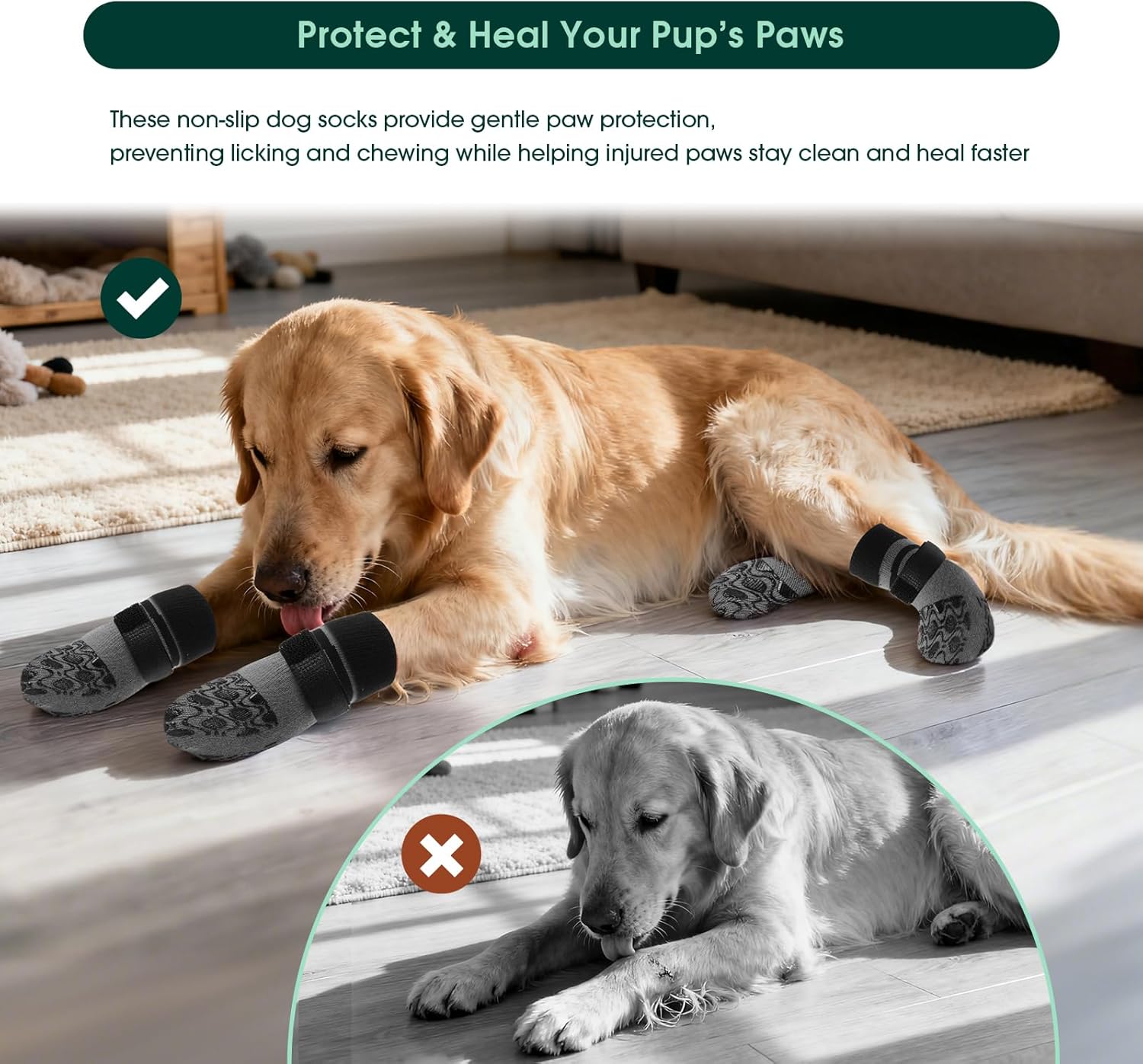 Kuoser Non Slip Dog Socks for Hardwood Floors,4Pack Anti-Slip Dog Grippy Socks to Prevent Licking Paws,Dogs Booties Paw Protectors with Double-Sided Traction for Small Medium Large Senior Dogs