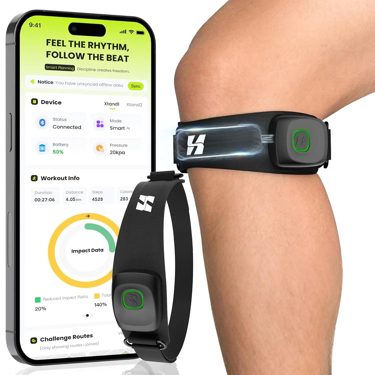Xtand Orion Pro- AI Intelligent Patellar Tendon Support Strap - Auto-Adjusting Compression for Real-Time Knee Support & Pain Relief, Patella Band for Running, Hiking, Cycliing, Basketball, Tennis, Gym