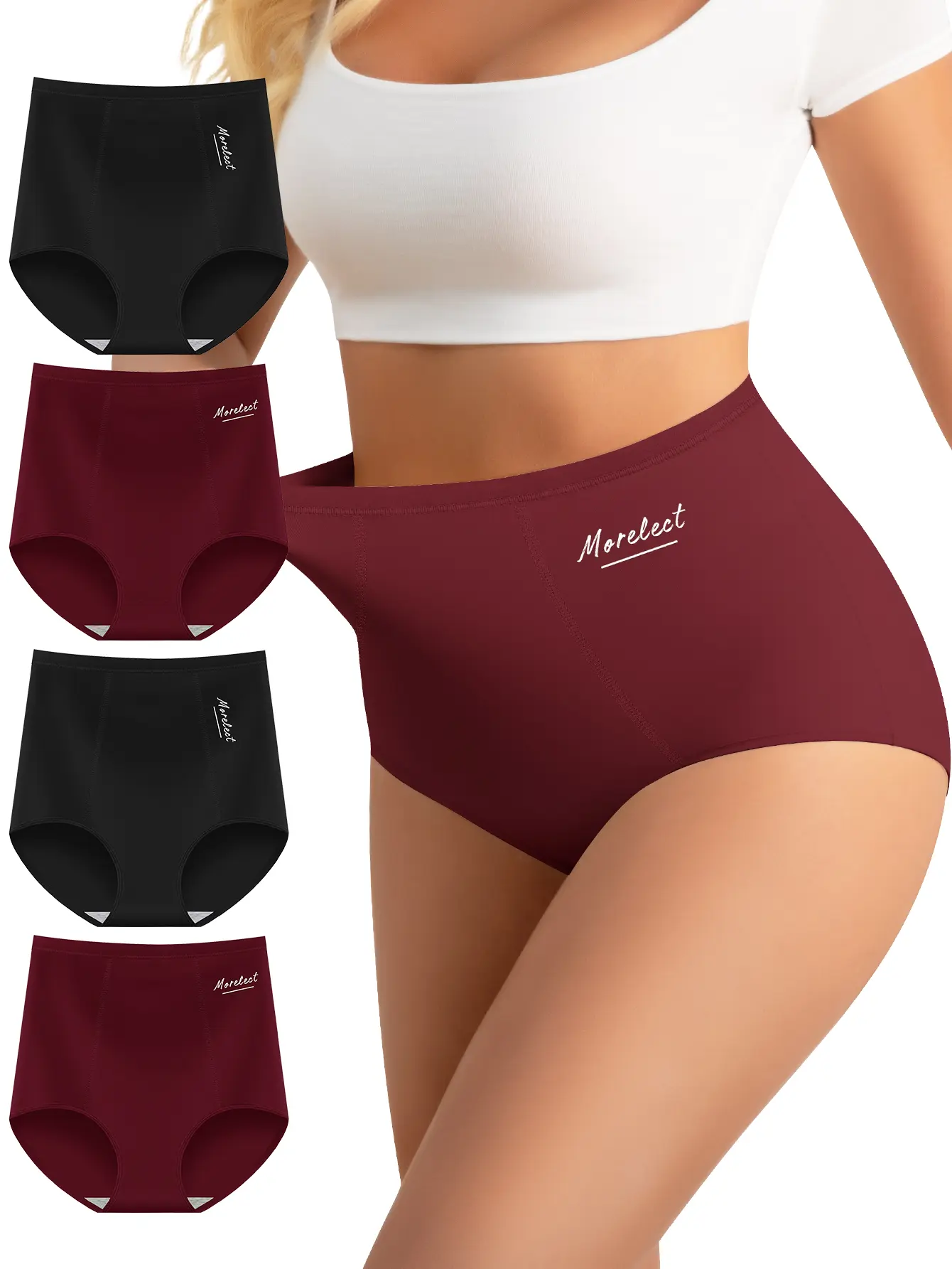 Women's High-Waist Seamless Cotton Panty 4-Pack - Soft Elastic Briefs, Wireless Seamless Briefs, Elegance, High Elasticity, Butt-Lifting, Breathable Everyday Summer Lingerie