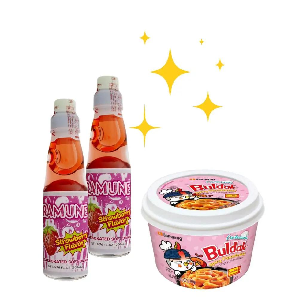 Spicy Buldak Tteokbokki + 2 Marble Ramune Drinks Bundle – Just $16!
