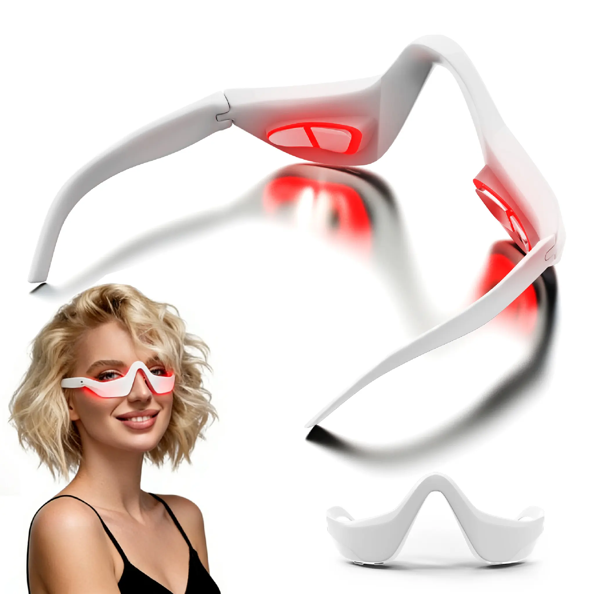 EMS Eye Massager with Red Light Therapy 630/850nm LED Device for Under-Eye Puffiness Dark Circles & Wrinkles Gentle Heat & Vibration Lightweight & Skin-Safe Adjustable White
