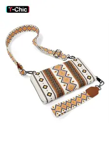 Women's Crossbody Shoulder Bag Wristlet Western Wallet with Credit Card Slots & Wristlet Strap, Western Crossbody Bags, Geometric Pattern Design, All-Seasons Use, Adjustable Crossbody Bag