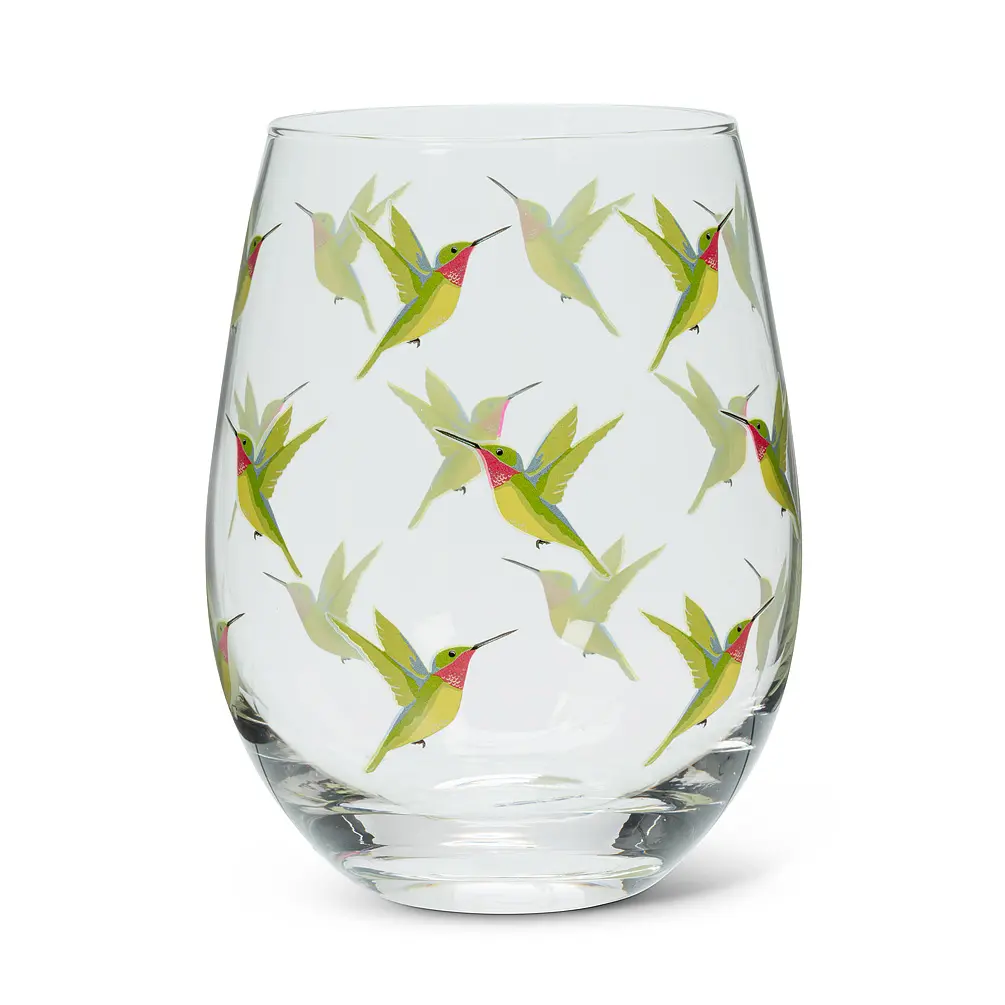 Abbott Collection AB-27-TWITTER-SG 5 in. Hummingbird Stemless Wine Glass, Clear & Green