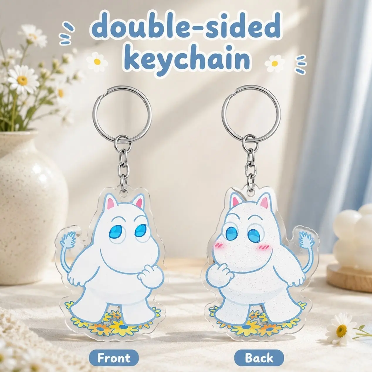 White Hippo Keychain