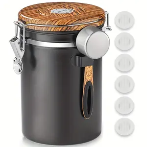 1pc, 22OZ Coffee Canister Coffee Bean Storage Airtight Containers Stainless Steel Kitchen Food Storage Container With Date Tracker And Scoop For Ground Coffee, Beans, Tea, Sugar, Flour, Cereal
