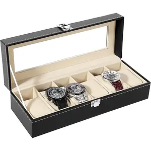 Advanced Watch Box 6-Slots Organizer with Large Glass Lid for Men & Women Jewelry Storage Display Case