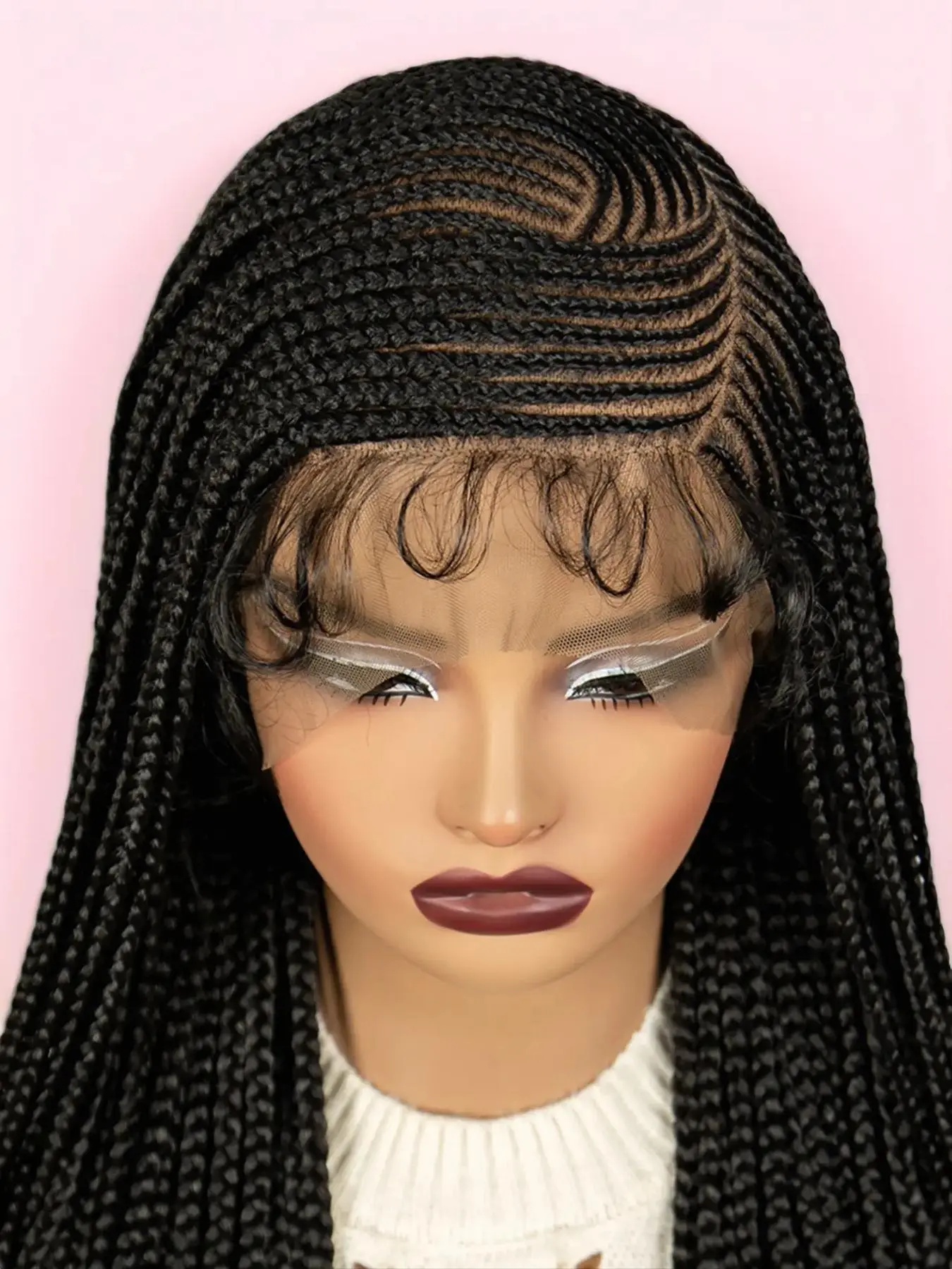 36 Inch Lace Front Braided Wig with Baby Hair, Lightweight Long Synthetic Fiber Box Braid Wig for African Women, Box Braided Wigs, Braiding Wig
