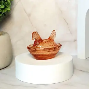 Vintage Multiple colors Depression Style Glass Hen on Nest Chicken Salt Cellar Dish Farmhouse Decor Covered Dish Bowl with Lid Rooster Farm Classic Tableware Antique Blue Resin