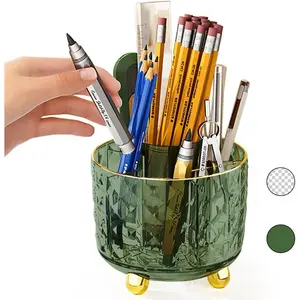 Dark Green 360° Rotating 6-Compartment Pen and Pencil Holder for Desk-Green Office Supplies