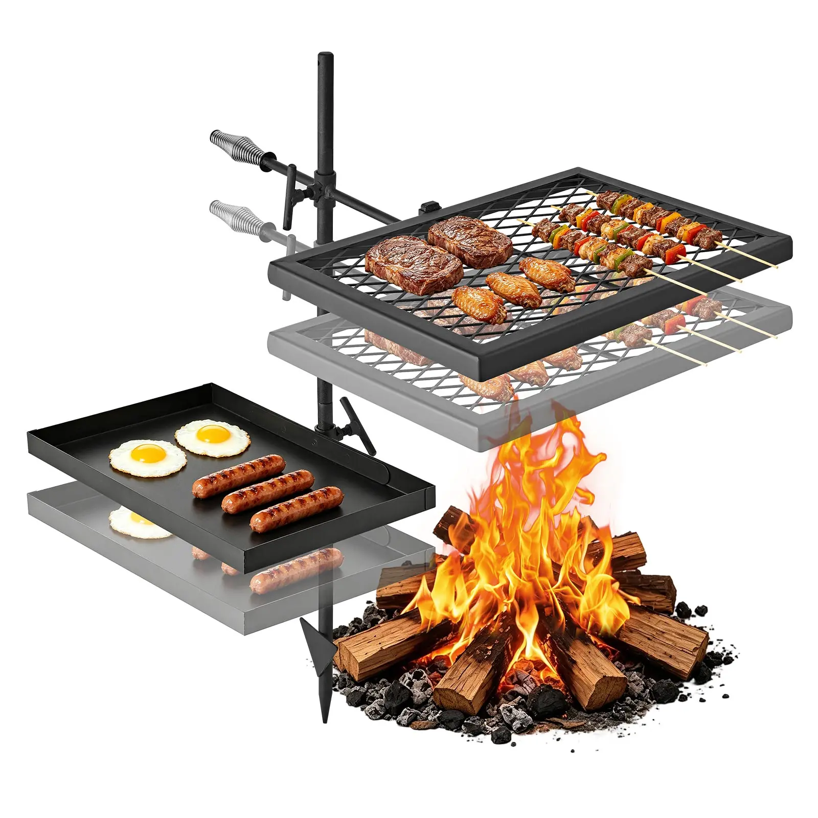 【SummerFinds】VEVOR Portable Steel Campfire Grill, Heavy Duty Swivel BBQ Grate with Height-Adjustable 2-Tier Design for BBQ Parties & Hiking, Campfire / Bbq Party, Hiking / Light Outdoor