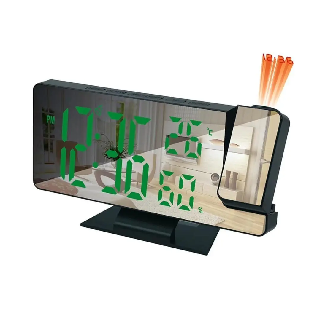 1PCS Multi Functional Projector LED Alarm Clock With Temperature Humidity Display Screen, Intelligent Electronic Bedroom Clock With Memory Function, Soft Projection Digital Wall Clock For Bedside Time Reminder And Indoor Environment Monitoring